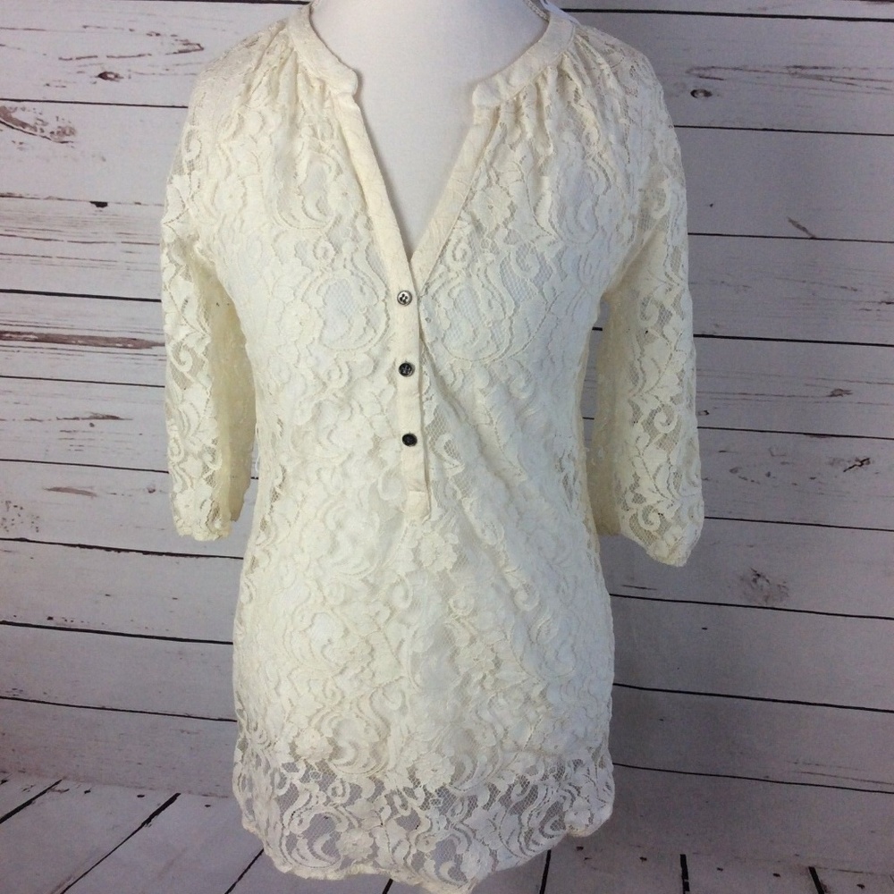 Vanity Womens Lace 3/4 Sleeve Blouse Top Size M